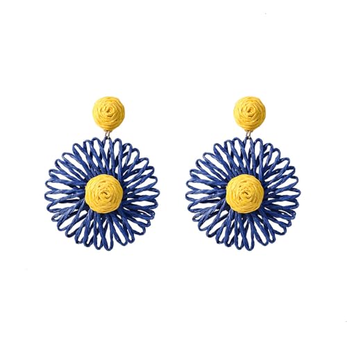 QKEPCY Boucles D'oreilles en Paille Bohème Style Hawaïen Fait à la Main pour Femmes et Filles - Raphia Earrings Dangle