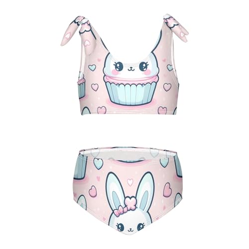 Girls' Bikini Set, Cute Rabbit Head Cupcake Kids Swimsuit 2 Pcs Beach Bathing Suit