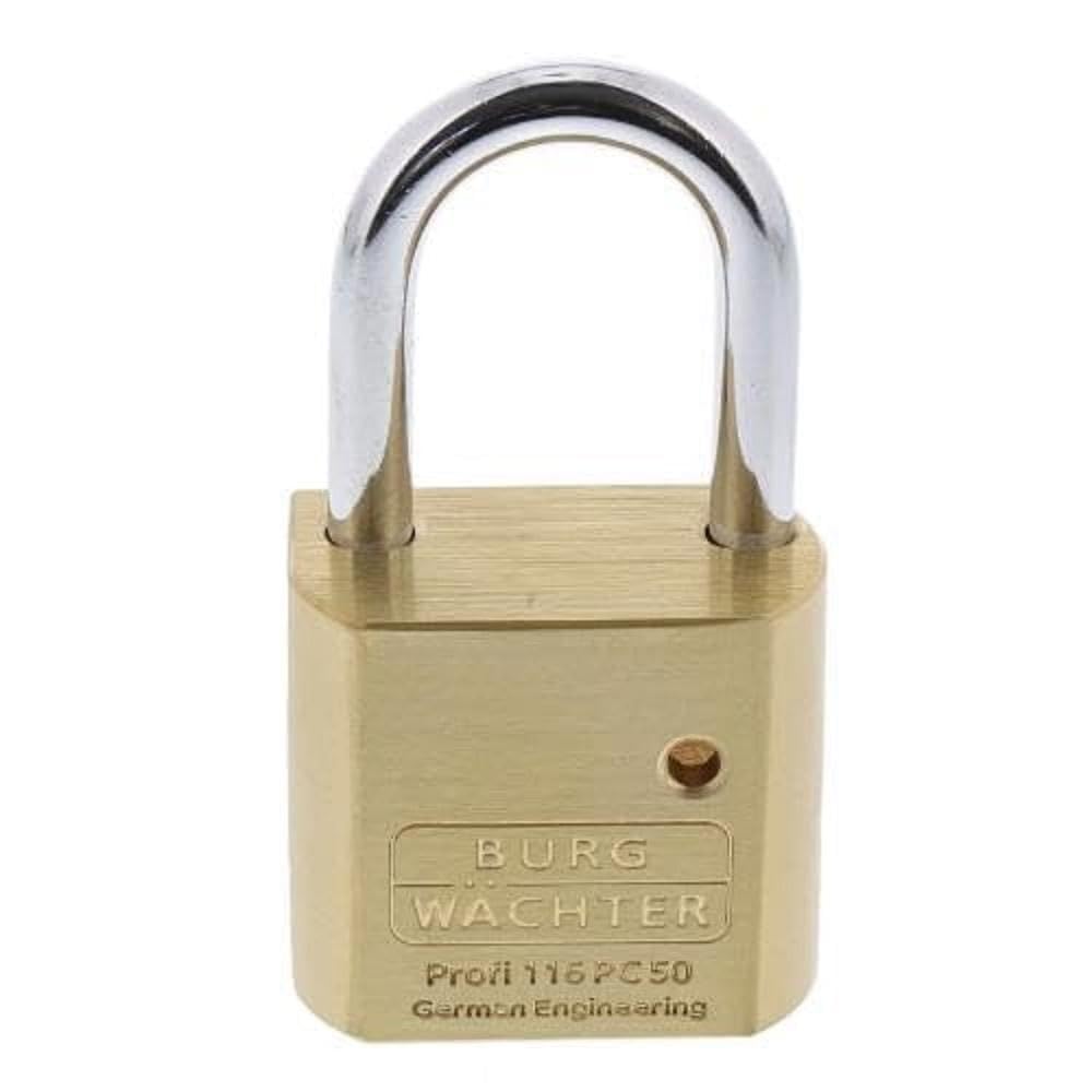 Burg-Wächter Vorhangschloss, Vorhängeschloss für Profil-Halbzylinder, 8 mm Bügelstärke, Massives Messingschloss, Bügel stahlhart, Doppelt verriegelt, Profi 116 PC 50 (Packung mit 3)