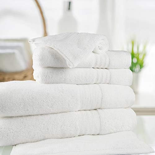 TRIDENT 6 Piece Bath Linen Set - Super Soft, Highly Absorbent, Hotel Luxury Bath Towels, Machine Washable, Soft Comfort - Snow White