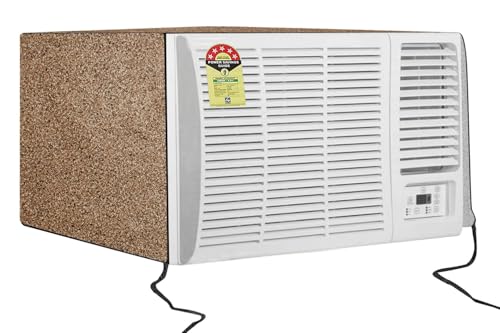 Image of The Furnishing Tree Window AC Cover for 2 Ton Capacity PVC Waterproof and Dustproof Sand Pattern Brown