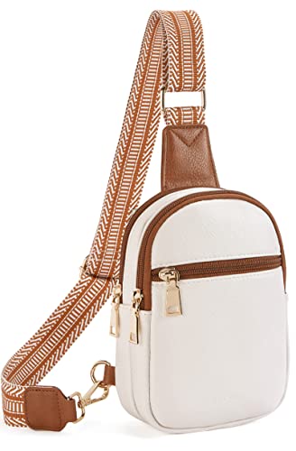Telena Small Sling Bag for Women Vegan Leather Fashionable Fanny Pack Crossbody Bags for Women Chest Bag for Travel Beige Brown