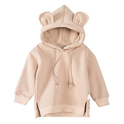 DCUTERQ Toddler Baby Boys Girls Cartoon Ear Shape Solid Color Hoodie Sweatshirt Tops Clothes Pullover Shirts Coats Apricot 2-3 Years Cover