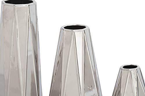 Cosmoliving By Cosmopolitan Ceramic Geometric Vase, Set Of 3 13", 11", 6"H, Silver #TOP3