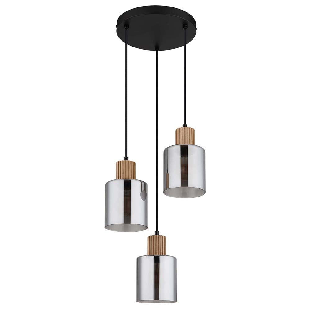 LED Pendelleuchte Hängelampe Esszimmerlampe 3-flammig Schwarz Holz H 120 cm