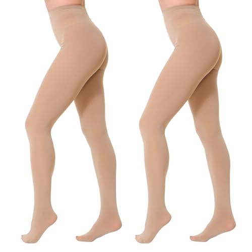 EVERSWE 2 Pairs Pack Womens Opaque Tights (S-M Natural)