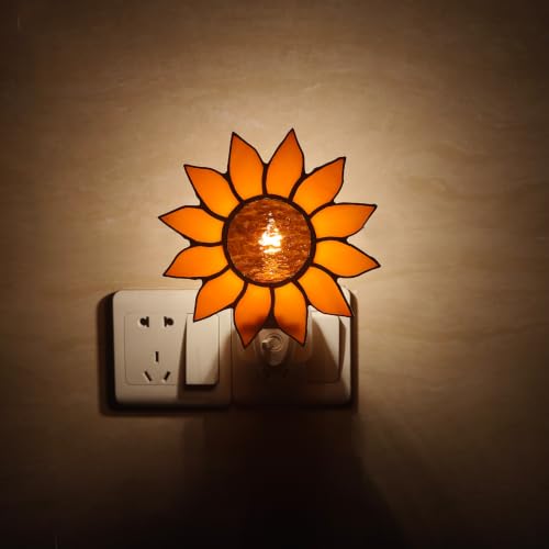 Image of CHEZBABY Stained Glass Night Light Plug into Wall Lamp Decorative Accent Nightlight for Hallway Bedroom Bathroom Kitchen Home Decor(Sunflower)