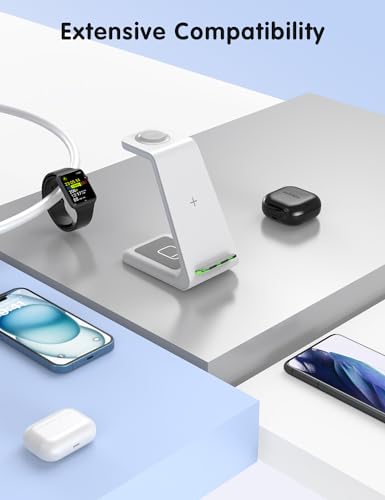 JoyGeek Estação de carregamento sem fio, carregador sem fio para iPhone, estação de carregamento 3 e