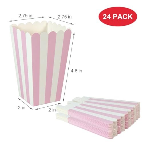 24 pack striped popcorn boxes - carnival parties mini paper popcorn and candy containers party supplies for movie nights pink
