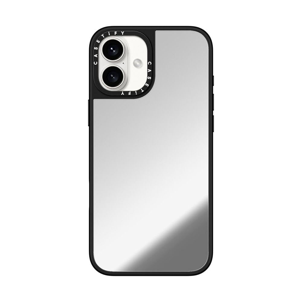 CASETiFY Mirror iPhone 16 Plus Case [Reflective / 4.9 ft. 1X Military Grade Drop Protection/Compatible with Magsafe] - Silver on Black