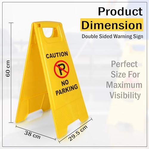 Image of GLUN Caution Sign Board No Parking, Size 24 * 15 * 12 Inch Bright Yellow Colour Clear & Bright Font PP Material, UV Resistant, Two-Side Floor Sign Board