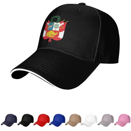 Casquette péruvienne avec emblème du Pérou pour homme et femme, blason du Pérou, casquette de baseball, casquette de camionneur, papa, noir, Taille unique