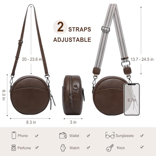 Image of COOLCY Leather Crossbody Bags,Circle Purse Shoulder Bag, Fashion Round Handbag for Travel,Valentine's Gift for Women