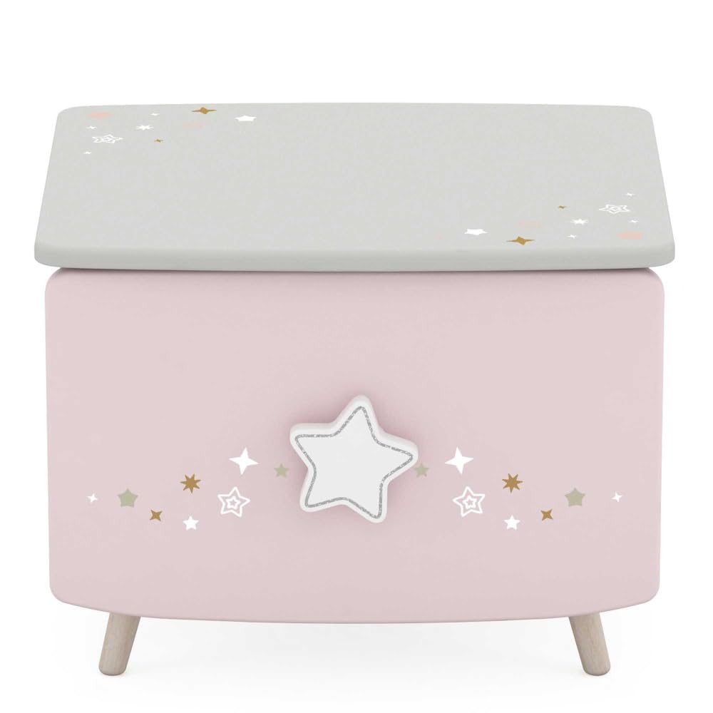 Befara Comodino per Bambini Rosa Grigio Cosmos, Bianco Opaco/Grigio/Rosa, Comodino per Bambini Rosa Grigio