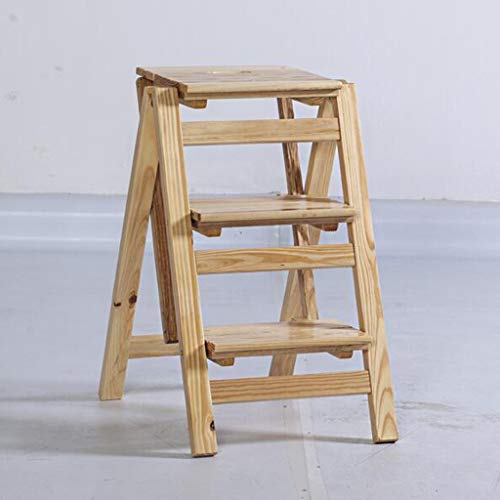 Hclshops Taburete Plegable Escalera Plegable, Estante de Flor de Madera Maciza Stand-Household Wooden Ladder Multifunción Interior Ascend Ladder (Color : Wood Color, Size : 3 Steps)
