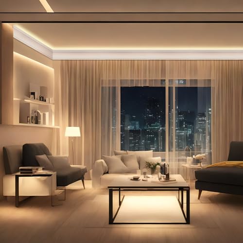 Image of Pushglossy 18 Pcs 47.24″(Total 70.9 Ft) Ceiling Crown Molding with LED Duct Kit for Seamless Ambient Accent Lighting Waterproof Channel for Easy LED Trim Moulding Strip Installation(Rear Groove)