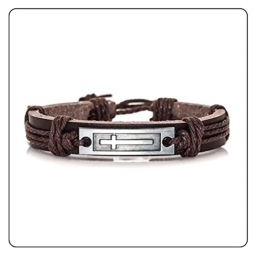 Image of Fashion Cross Tag Bangle Adjustable Leather Cuff Wristband Drawstring Rope Bracelet