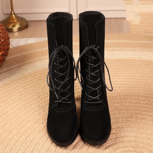 Women's Round Toe Dressy Ankle Boots Lace Up Suede Comfort Kitten Heel Winter Elegant Short Booties4
