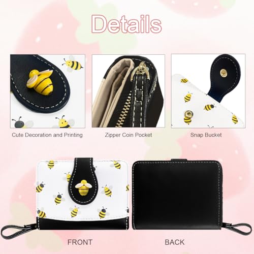 Image of Cute Print Wallet Blueberry Strawberry Cherry Wallet with Credit Card Holder Zipper Coin Purse for Women Girls (BEE)