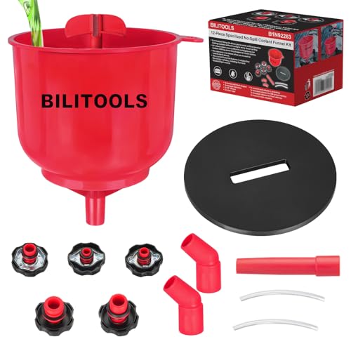 Image of BILITOOLS Coolant Funnel Kit, Automotive Radiator Coolant Filling Tool | No-Spill Radiator Cooling System Bleeding Burping Tool Kit with Vent Tube