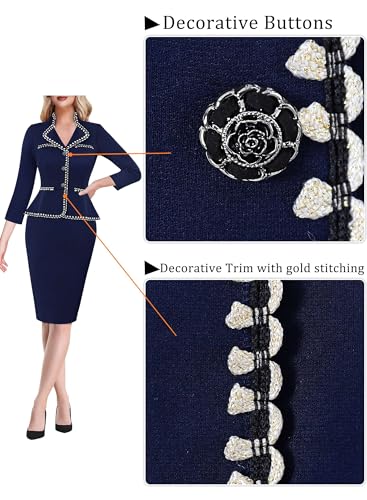 VFSHOW Womens Work Business V Neck Buttons Vintage Church Office Lapel Collared Peplum Pencil Sheath Dress4