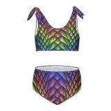 SLHKPNS 3D Dragon Scales Girls Two Piece Tankini Swimsuit Colorful Summer Swimwear 9-10T