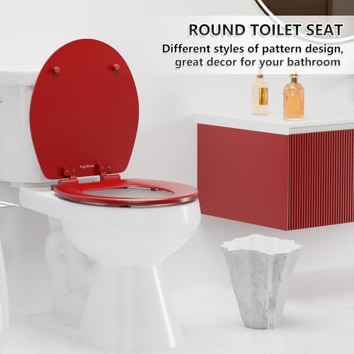 Image of Angol Shiold Slow Close Wood Toilet Seat（Red, Round 16.5''）