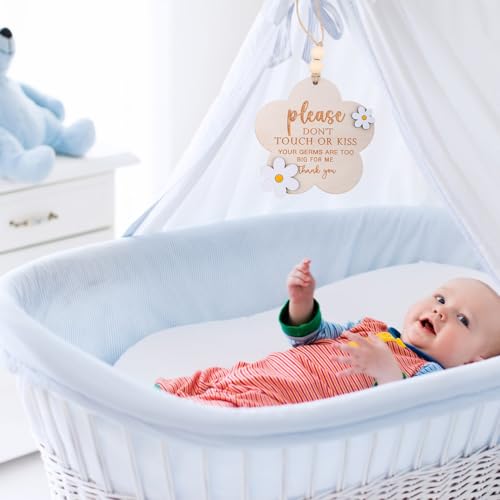 Image of Please Do Not Touch or Kiss Baby Sign, Wooden Don't Touch Baby Sign for Car Seat Stroller Tag No Touching Signage for Newborn (Flower)