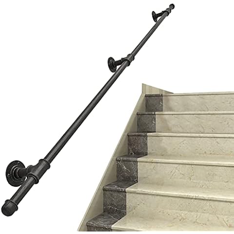 ADVAP Handrail For Stairs, 1m 1.5m 2m 2.5m 3m Stairway Railing Complete Kit | Support Bar Wall Mounted Staircase Hand Rails, Black Metal Wrought Iron Water Pipe Design (Size : 2ft/0.6m) Cover