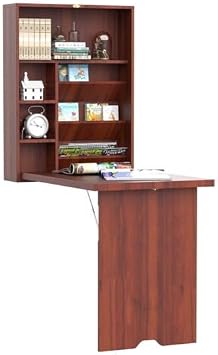 Wall Mounted Desk, Folding Floating Desk with 3-Tier Tilt Storage Partition and Adjustable Shelves, Space-Saving Fold up Desk Laptop Desk, Convertible Writing Desk for Home Office Brown