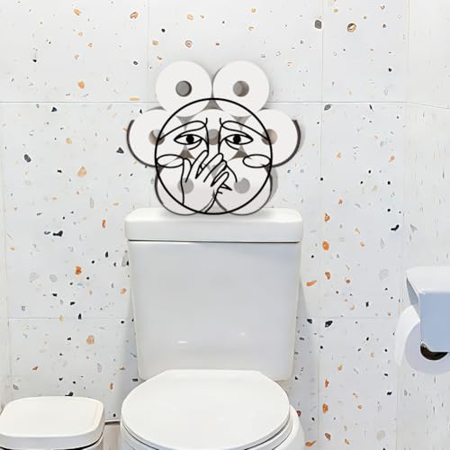 WADORN Funny Strange Smell Expressions Metal Toilet Paper Holder for Extra 8 Rolls, Black Toilet Tissue Storage Decorative Toilets Paper Rolls Organizer Wall Mounted for Bathrooms Housewarming Gifts by WADORN - Used condition - Image 7