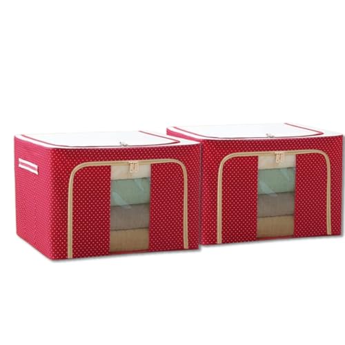 Image of RENVA 2 PCS polycotton Clothes Storage Organizer Bins, Foldable Storage Bins-Cloth Steel Frame Storage Box with Foldable Clear Window & Reinforced Handles (Red, 66L-2)