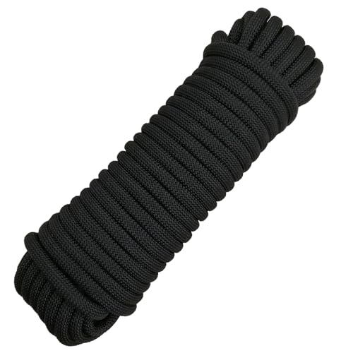 10mm Mehrzweckseil, Outdoor Cord Rettungsseil Bootstauwerk Ankertauwerk Dock Lines Autoschleppseil Hebezeug Takelseil (Schwarz, 20 Meter)