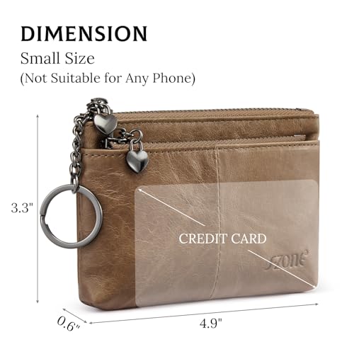 Image of S-ZONE Genuine Leather Coin Purse Women Small Change Wallet Pouch Card Holder with Keychain Gift Box