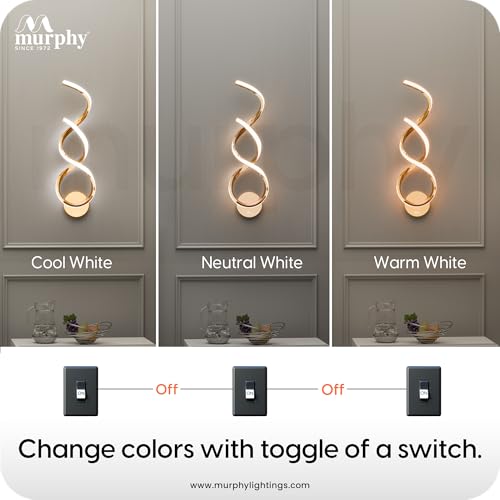 Image of Murphy Twistra Elegant LED Wall Lamp for Home - 2 Years Warranty - Modern Aluminium Light with 3 Color Modes (French Gold, Pack of 2)