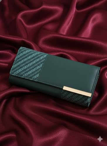 Image of Wallet for Women Girls Stylish Floral Faux Leather with Phone Space Coin Compartment Mobile Storage 4 Card Slots Holder Cash Zip Pockets Hand Clutch for Daily Use Ladies Long Purse (Green)
