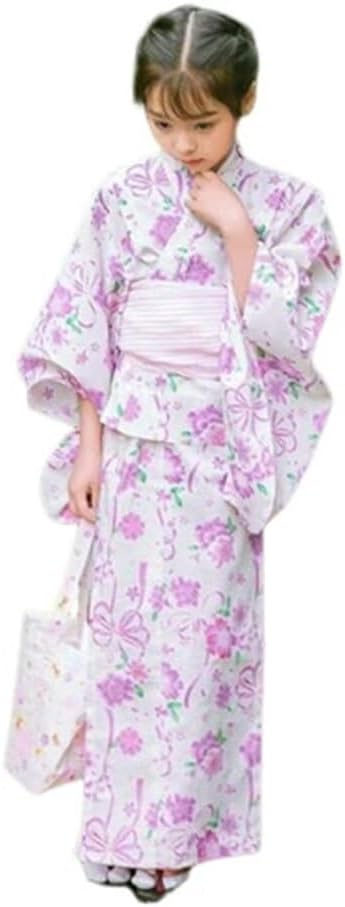 Yukata Kids Girls Japanese Style Kimono Set 3 Piece Outfit Breathable Cute 100% Cotton Japanese Clothing 110-140cm
