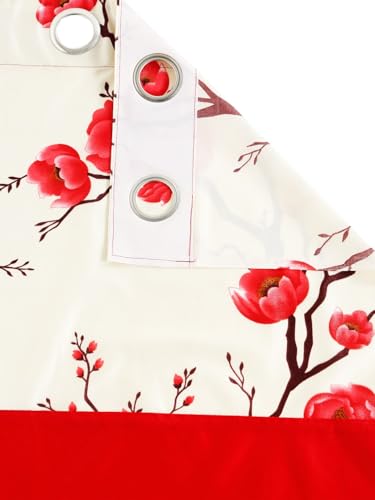 Image of Fashion String 2 Pieces 3D Tulip Patch Grommet Polyester Door Curtains - 7 Feet, Red