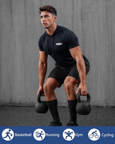Twekfish Men's Workout Short Sleeve Hoodie, Lightweight Athletic Gym Running Shirts, Quick Dry Muscle Fit Hooded Sweatshirt — view 6