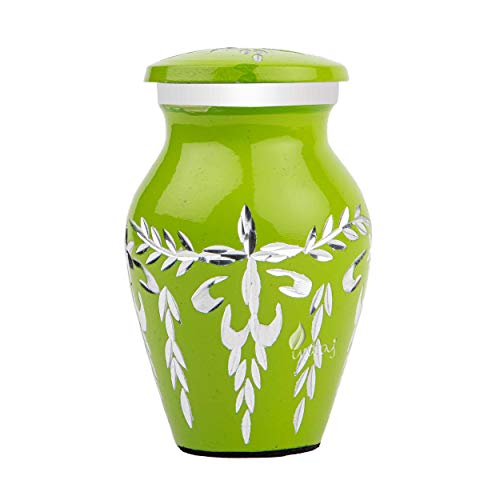 INTAJ Cremation Urns for Human Ashes - Keepsake Funeral Urn for Ashes Handcrafted - Diamond Cut Affordable Urn for Ashes Engrave - Large Burial Urn Deal (Lime Green, Small Set of 1)