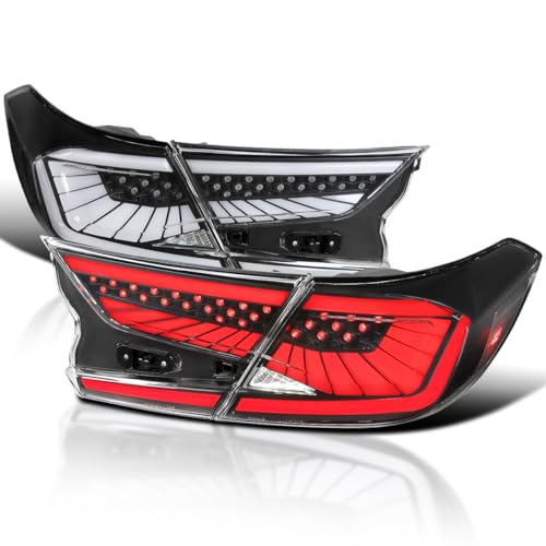 SPEC-D TUNING Black LED Sequential Tail Lights w/White Light Strips and Startup Animation Compatible with 2018-2022 Honda Accord 4Dr Sedan Left + Right Pair Assembly