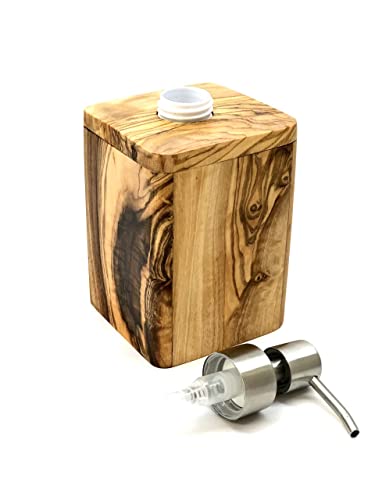 D.O.M.® soap dispenser made of olive wood, from rustic to elegant, porcelain, stainless steel, olive wood (soap dispenser enjoy no. 006)