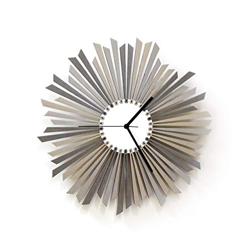 16" Large Size Stylish Handmade Wooden Wall Clock In Shades Of Silver, A Wood Centerpiece By Ardeola - The Sirius (L) #TOP4