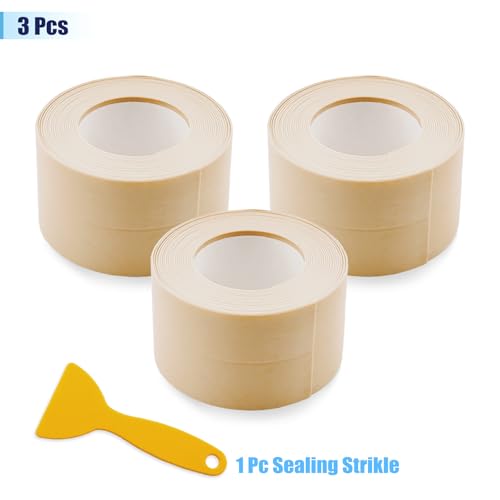 Image of Waterproof Seal Caulk Strip Tape Self Adhesive for Sink Toilet Bathroom Wall Edge Bathtub Oil-Proof Caulking Sealing Tape 1.5 inch x 10.5' (W*L) 3Pcs Beige