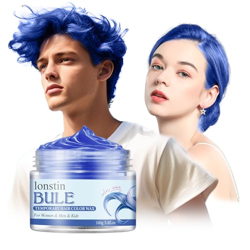 Temporary Hair Color For Kids Blue, lonstin Denim Blue Hair Dye Kids Hair Gel Washable Hair Wax Color Paint Wax For Women Men Dark Hair Halloween Christmas Party Girls Birthday