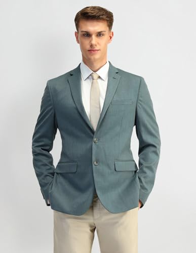 Image of Arrow Mens Green Textured Polyester Notch Collar Long Sleeve Formal Slim Blazer (ARAIBZ5017 Green 42)
