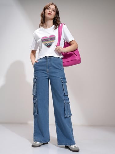 Image of Tokyo Talkies Women Cargo Jeans | Straight fit