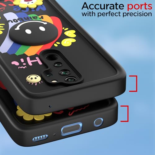 Image of Pikkme Back Cover for Redmi Note 8 Pro | Soft Silicone| Cute Rainbow Smile & 3D Cartoon Flower Design | Shockproof Raised Camera Protection Bumper Case (Black)