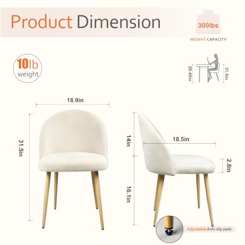 TECHYAP Dining Chairs Set of 2, Mid Century Modern Velvet Kitchen Chairs with Wood-Grain Metal Legs, Ergonomic Curved Backrest, Upholstered Accent Chairs for Living Room Bedroom Restaurant, Beige by TECHYAP - Used condition - Image 2