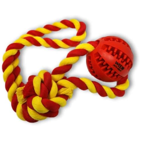 WEPO Throwing Ball for Dogs - Diameter 5 cm - Small Dog Toy - Dog Toys - Chew Toy Dog - Ball with Rope for Dogs Made of Natural Rubber with Dental Care Function - For Tearing and Tugging Cover